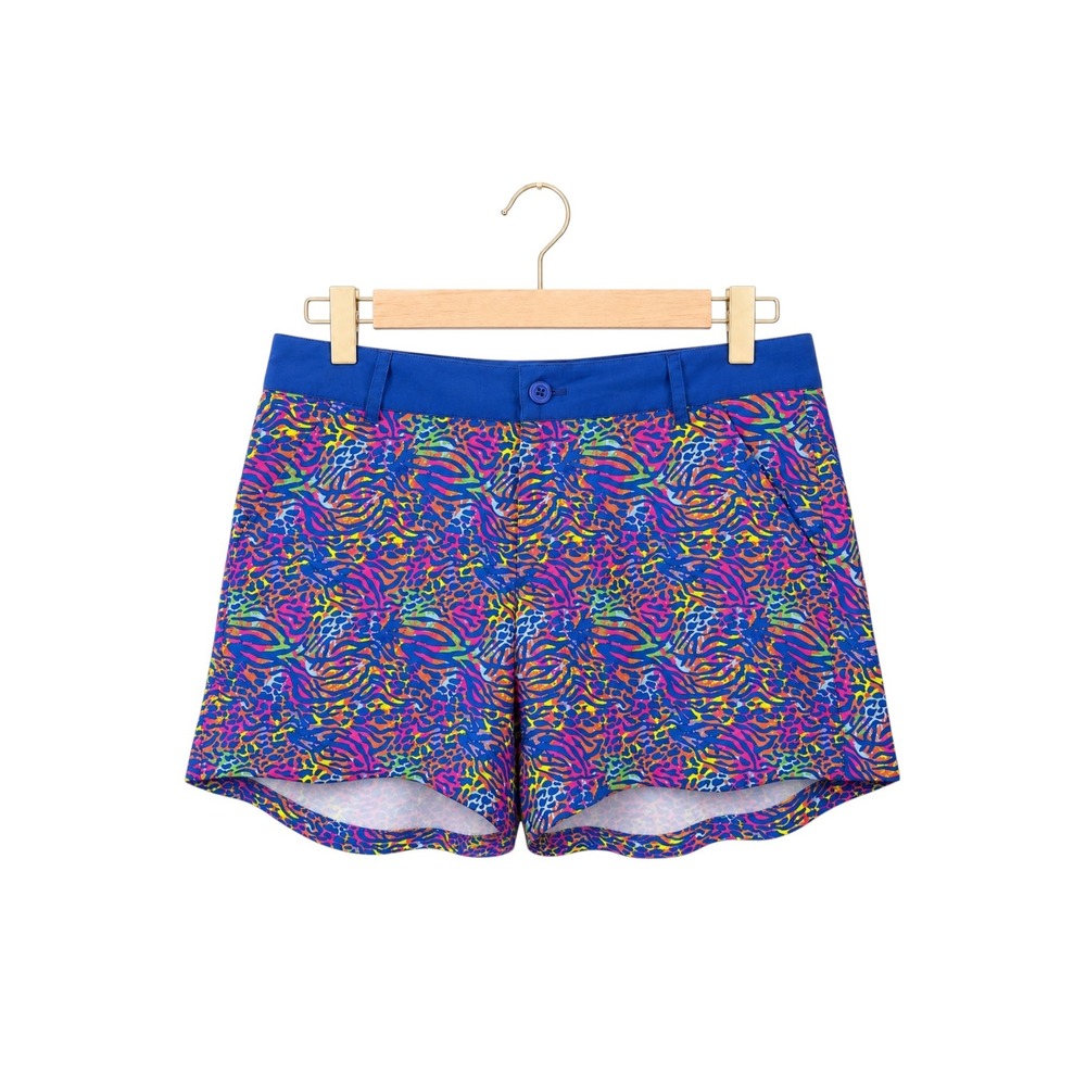 Birdies & Bows Womens Golf Shorts 8 Multicolor Animal Print Scalloped Hem Preppy